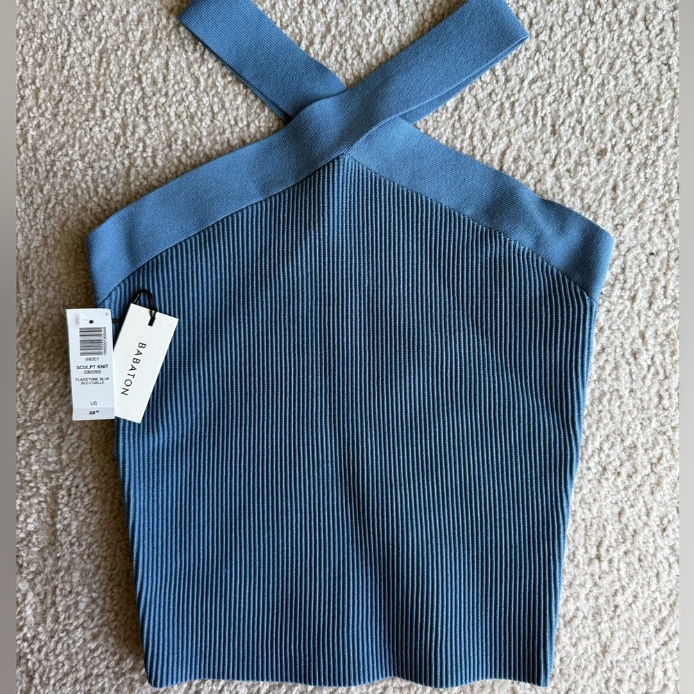 Aritzia x Babaton Sculpt Knit Ribbed Blue Halter